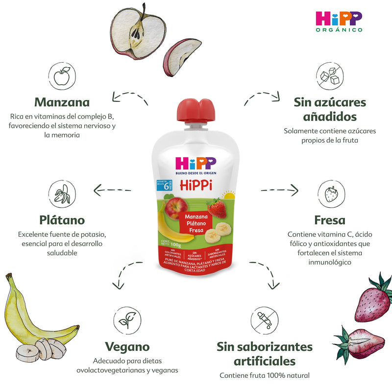 HiPP - 8 Pack - Pouch Papilla Fresa, Plátano y Manzana