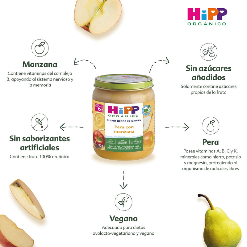 HiPP - 6 Pack - Papilla Orgánica Pera con Manzana