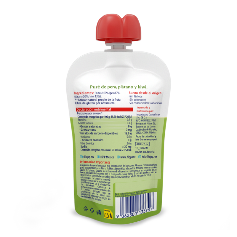 HiPP - Pouch Papilla Kiwi, Pera y Plátano