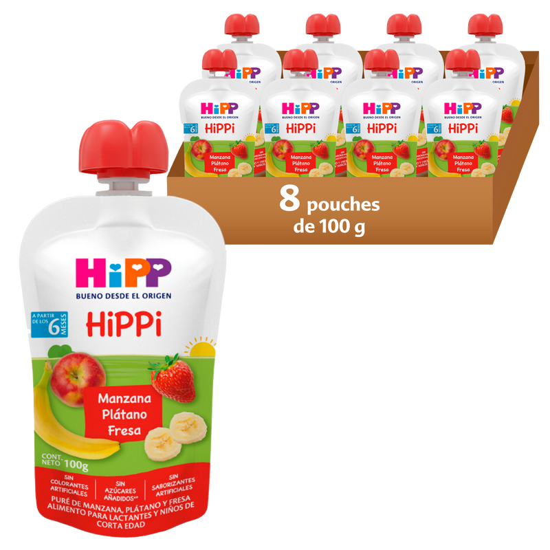 HiPP - 8 Pack - Pouch Papilla Fresa, Plátano y Manzana