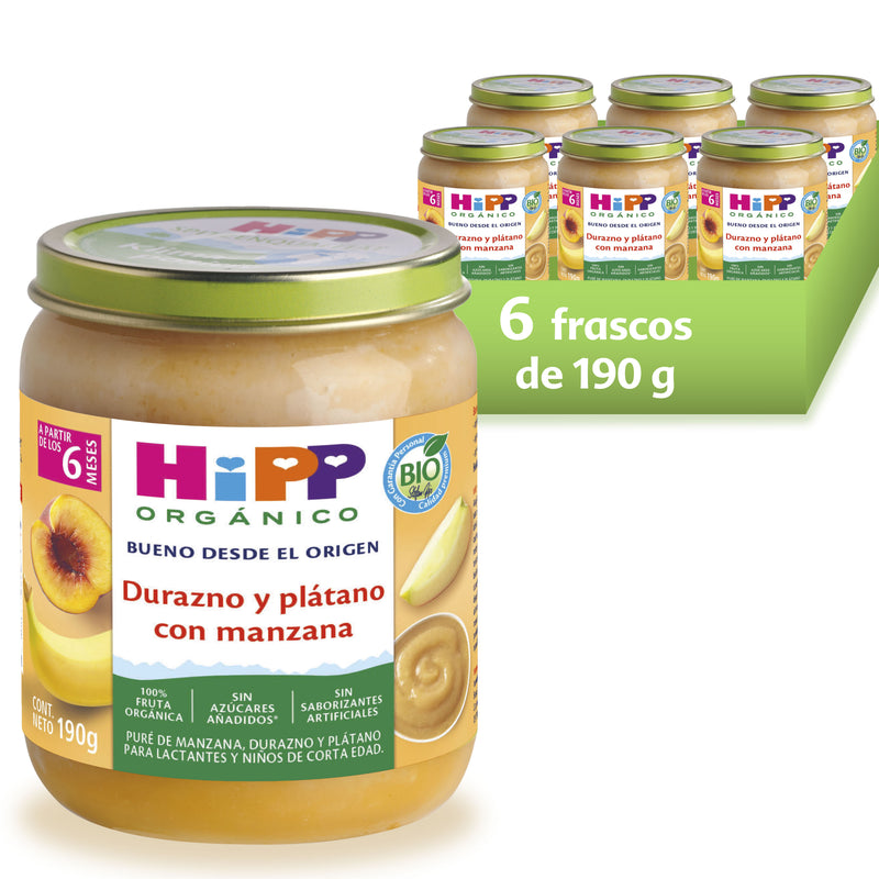 HiPP - 6 Pack - Papilla Orgánica de Durazno y Plátano con Manzana