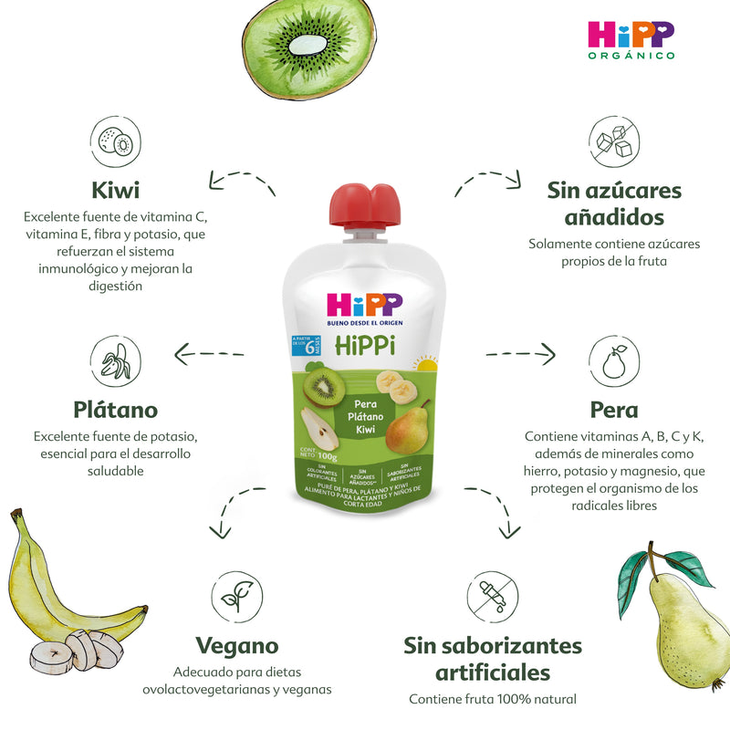 HiPP - Pouch Papilla Kiwi, Pera y Plátano