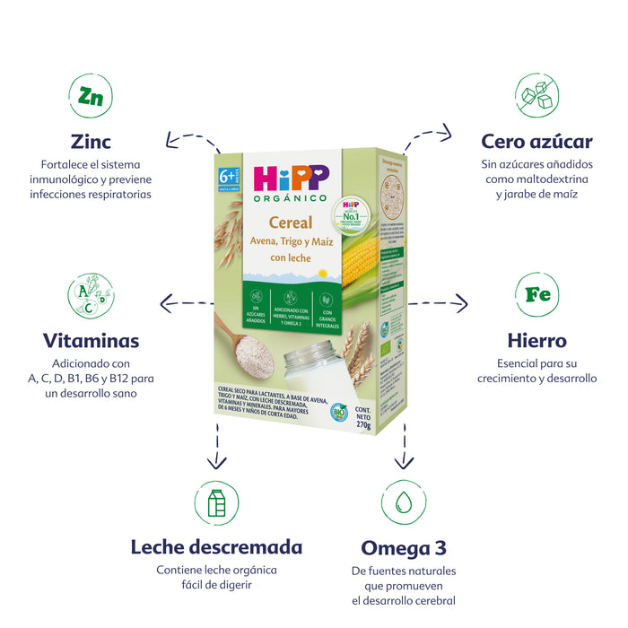 Cereal HiPP Orgánico: Avena, Trigo, Maíz