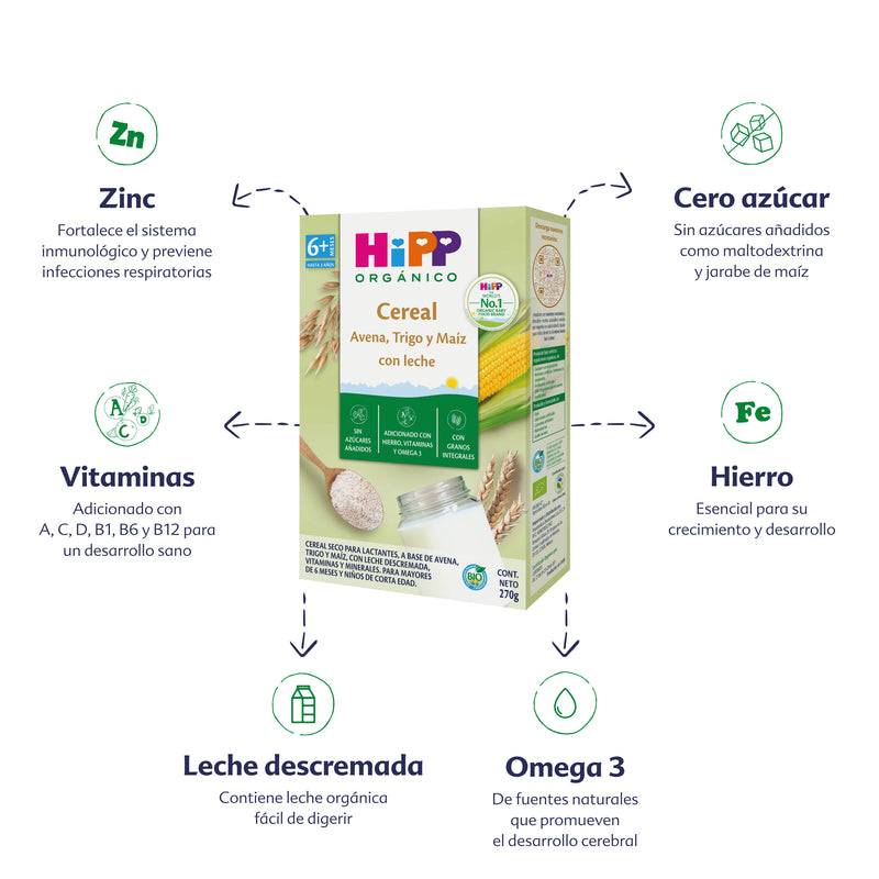 Cereal HiPP Orgánico: Avena, Trigo, Maíz