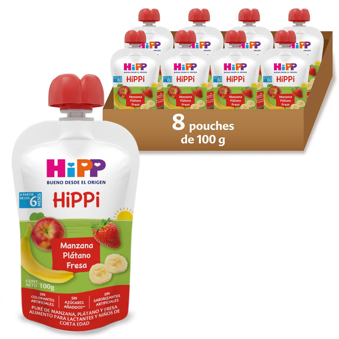 HiPP - 8 Pack - Pouch Papilla Fresa, Plátano y Manzana