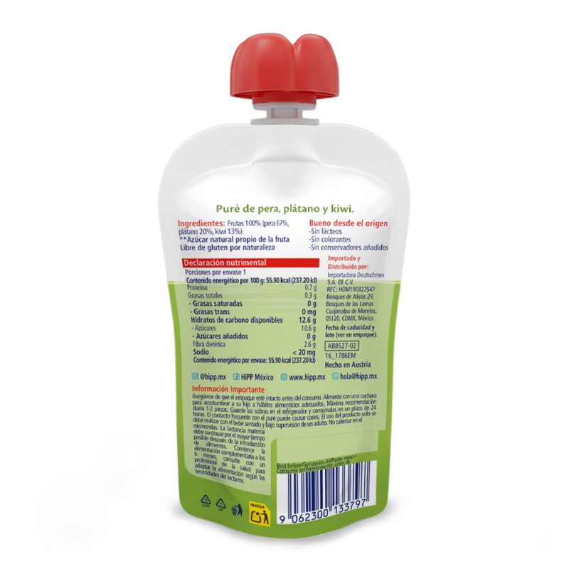 HiPP - 8 Pack - Pouch Papilla Kiwi, Pera y Plátano