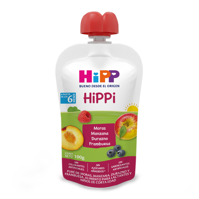 HiPP - 8 Pack - Pouch Papilla Moras, Manzana, Durazno y  Frambuesa