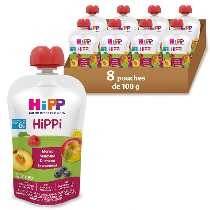 HiPP - 8 Pack - Pouch Papilla Moras, Manzana, Durazno y  Frambuesa