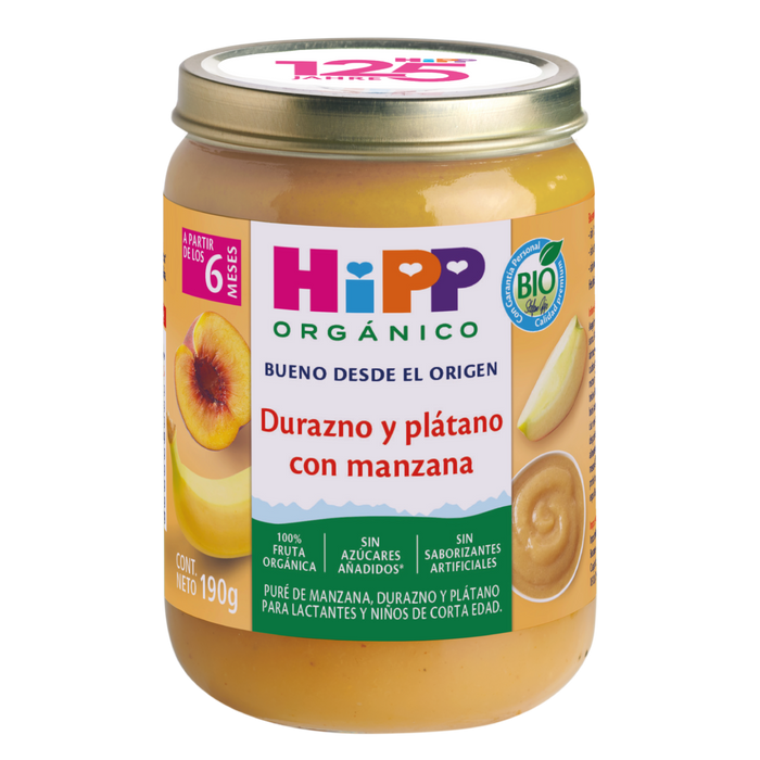 HiPP - 6 Pack - Papilla Orgánica de Durazno y Plátano con  Manzana