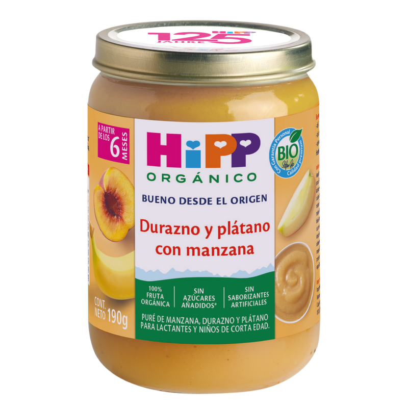 HiPP - 6 Pack - Papilla Orgánica de Durazno y Plátano con  Manzana