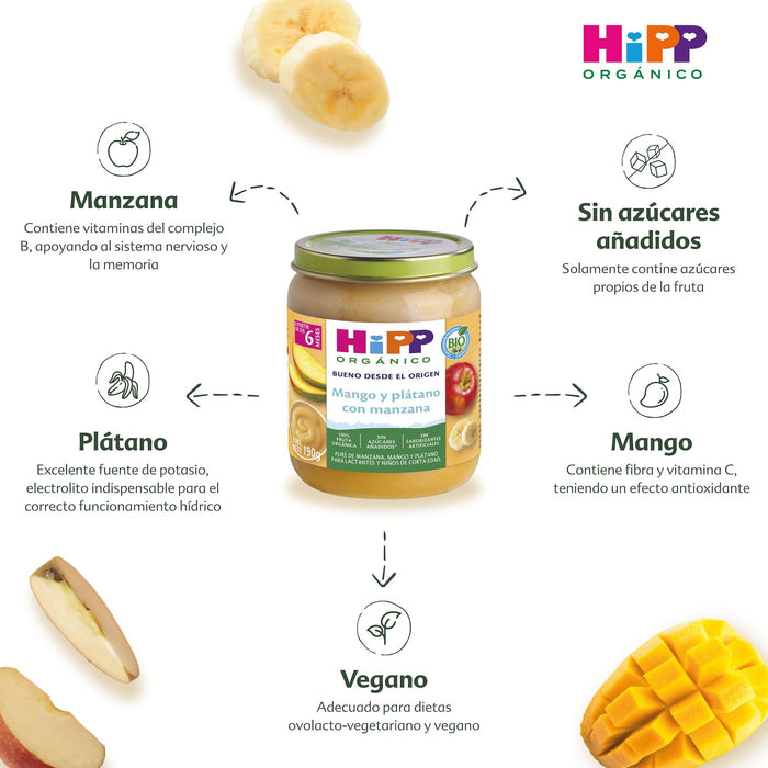 HiPP - 6 pack - Papilla Orgánica de Mango y Plátano con  Manzana