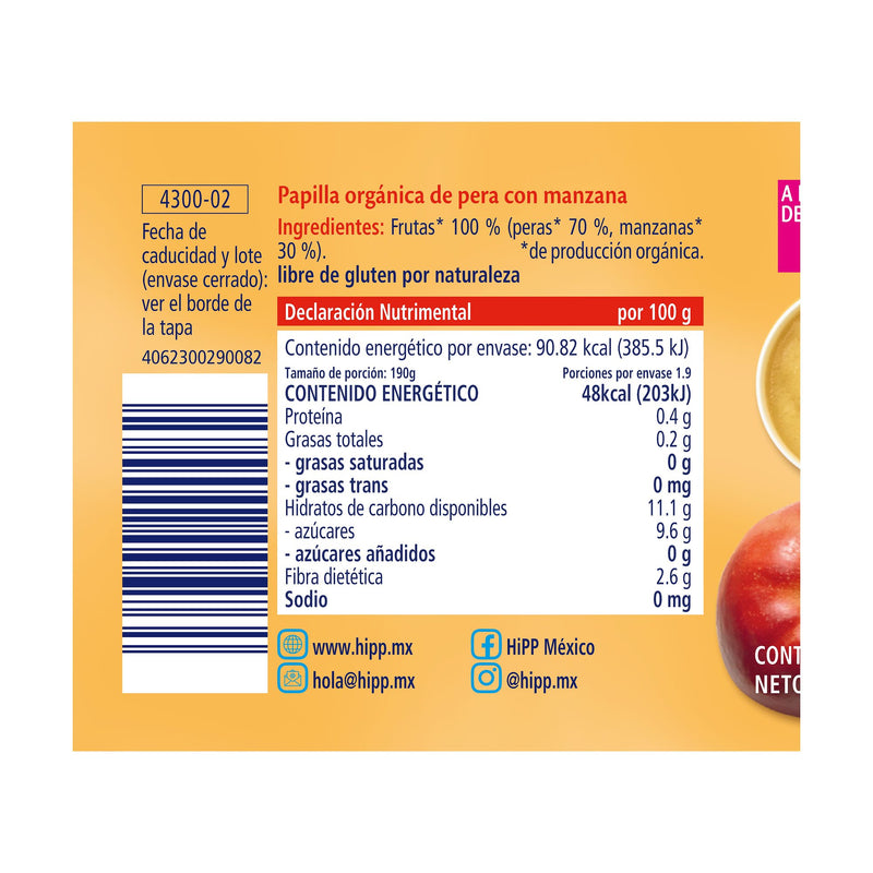 HiPP - 6 Pack - Papilla Orgánica Pera con Manzana