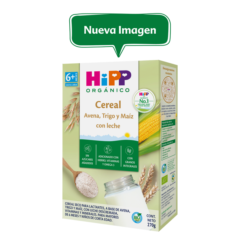 Cereal HiPP Orgánico: Avena, Trigo, Maíz