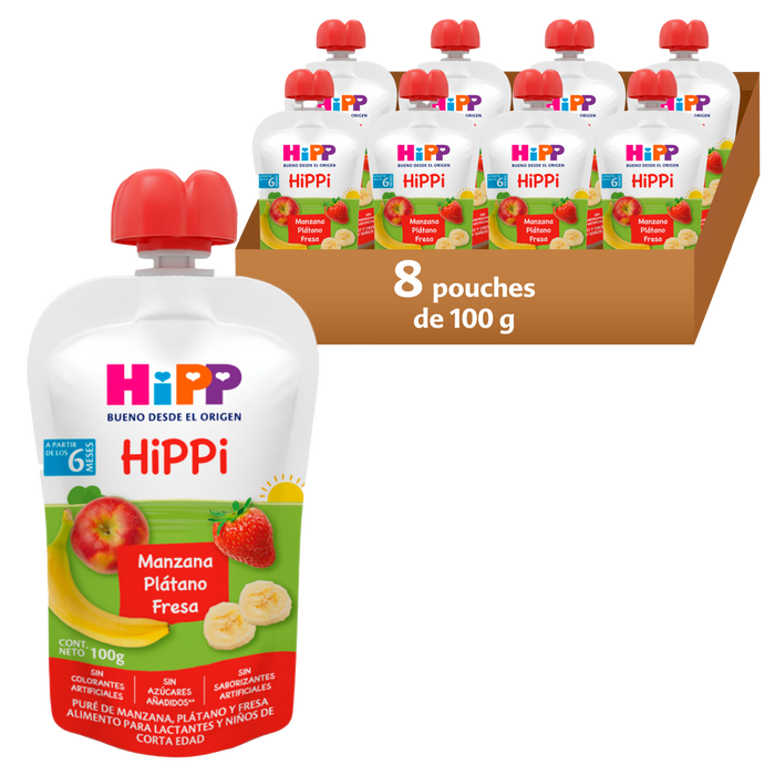 HiPP - 8 Pack - Pouch Papilla Fresa, Plátano y Manzana